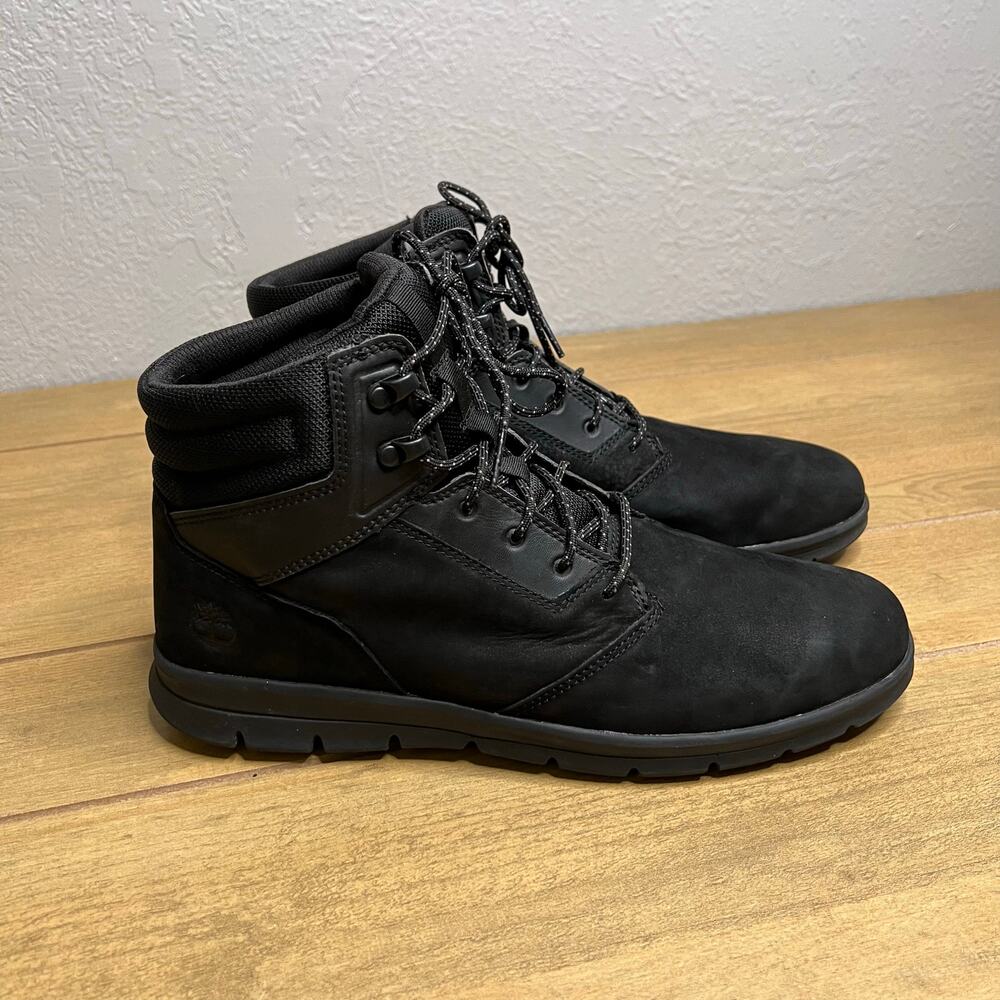 Timberland Mens Boots Size 11 Black Leather Waterproof Lace Up Chukka Hiking